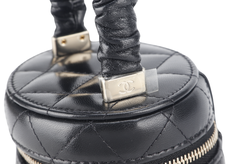 CHANEL 22S VANITY MINI TOP HANDLE BLACK LAMBSKIN GOLD HARDWARE (3209xxxx) WITH CARD, DUST COVER AND BOX