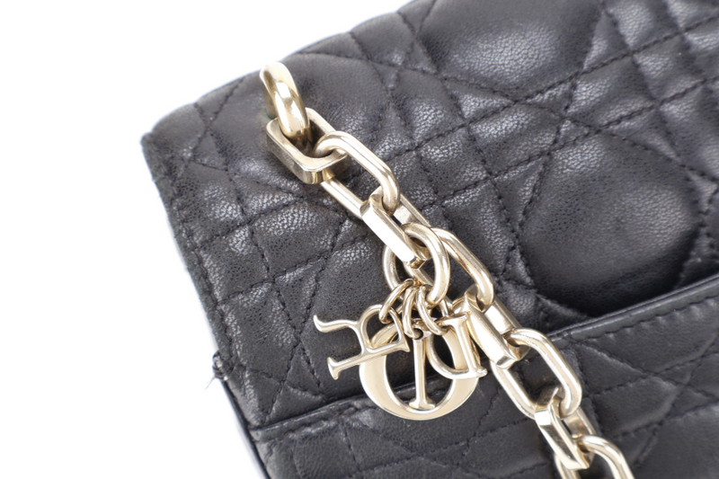 CHRISTIAN DIOR NEW LOCK FLAP BAG BLACK LAMBSKIN LEATHER GOLD HARDWARE WITH KEYS NO DUST COVER