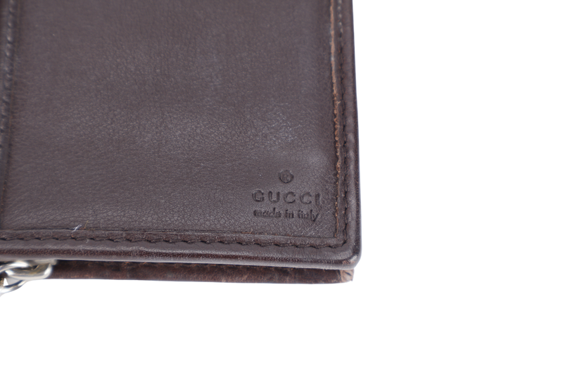 GUCCI GG GUCCISMA G CHARM LONG FOLD WALLET BROWN LEATHER SILVER HARDWARE NO DUST COVER