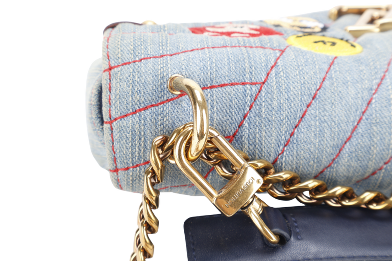 LOUIS VUITTON NEW WAVE CHAIN BAG BLUE DENIM GOLD HARDWARE WITH DUST COVER
