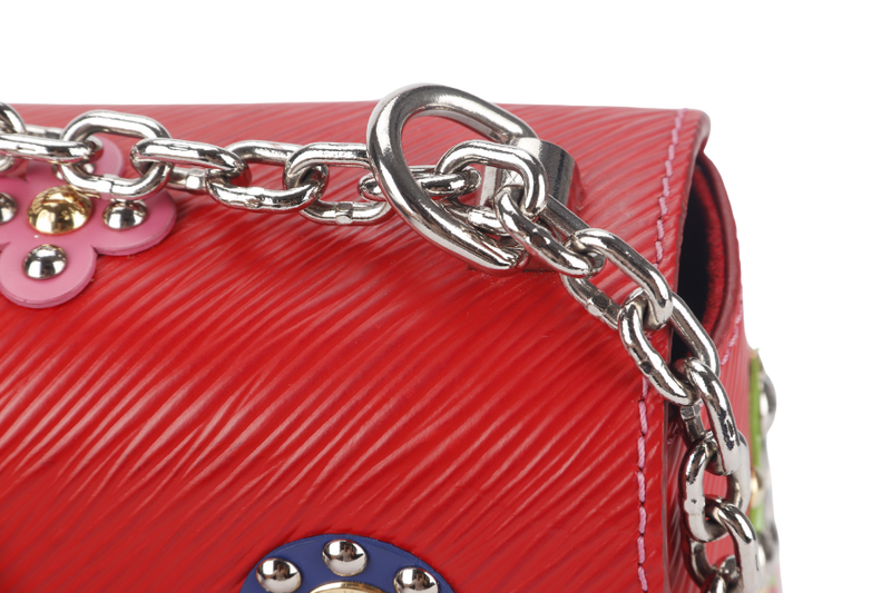 LOUIS VUITTON TWIST LIMITED EDITION MECHANICAL FLOWERS BAG MM RED EPI LEATHER SILVER HARDWARE WITH DUST COVER