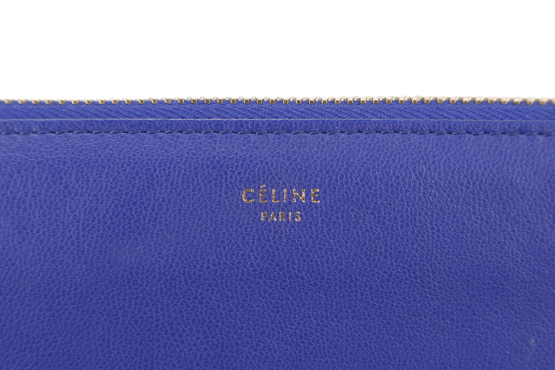 CELINE TRIO MESSENGER BAG BLUE CALF LEATHER GOLD HARDWARE WITH DUST COVER