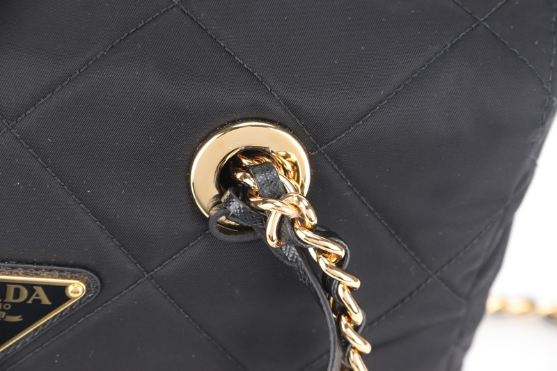 PRADA 1BG887 RE-EDITION 1995 SHOULDER BAG SAFFIANO CUIR NERO-FUOCO GOLD HARDWARE WITH DUST COVER AND CARD