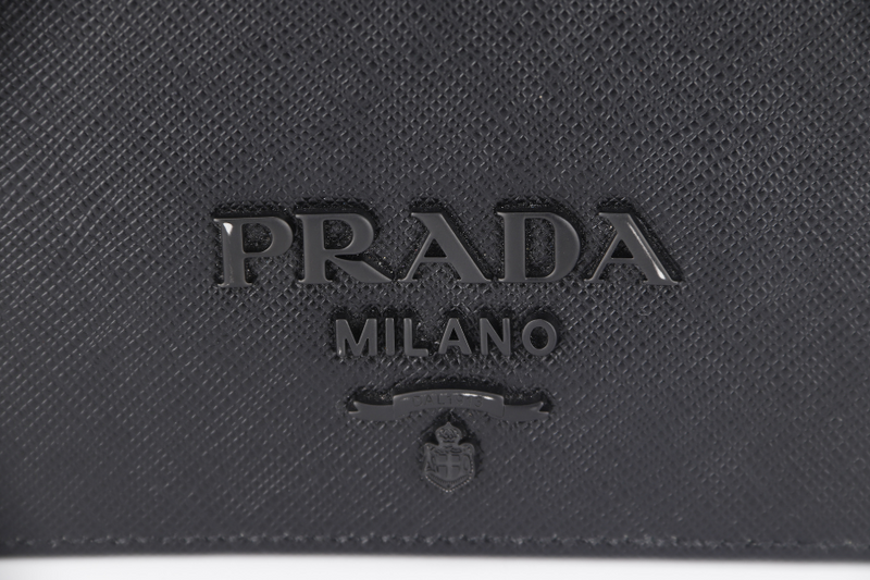 PRADA WALLET ON CHAIN (1BP019) BLACK SAFFIANO LEATHER BLACK HARDWARE WITH DUST COVER, CARD AND MIRROR