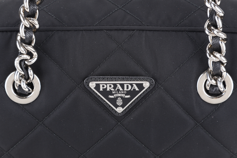 PRADA BAULETTO TESSUTO BLACK NYLON CHAIN SILVER HARDWARE WITH LOCK & KEYS AND DUST COVER