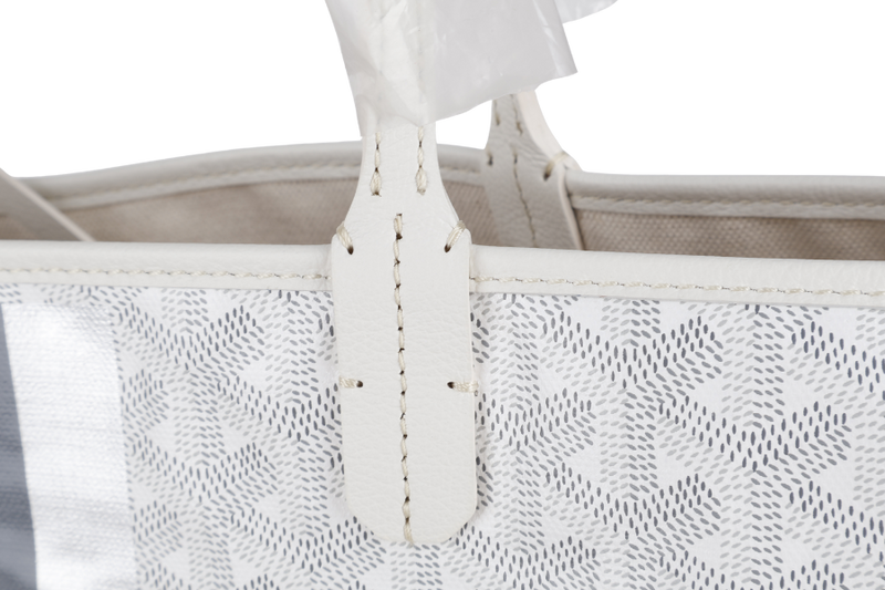 GOYARD SAINT LOUIS PM WHITE GOYARDINE SILVER & GREY LINES WITH POUCH WITH DUST COVER