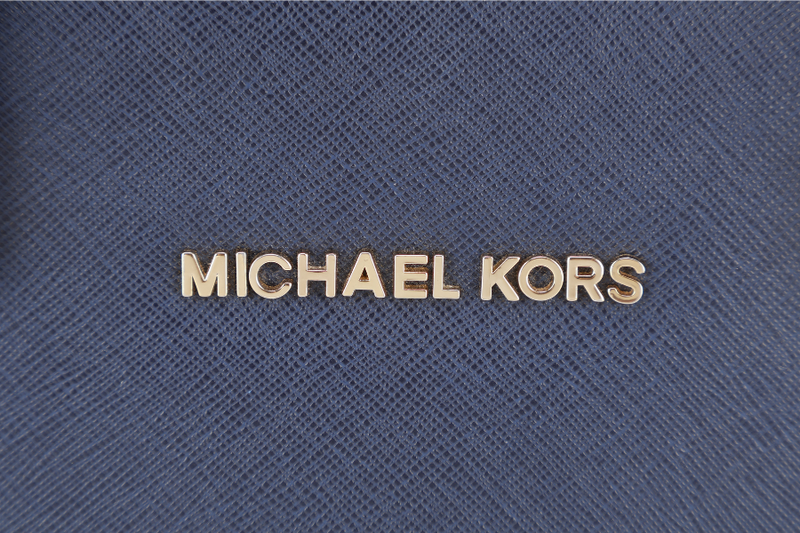 MICHAEL KORS SELMA NAVY SAFFIANO LEATHER SATCHEL BAG GOLD HARDWARE WITH STRAPS AND DUST COVER