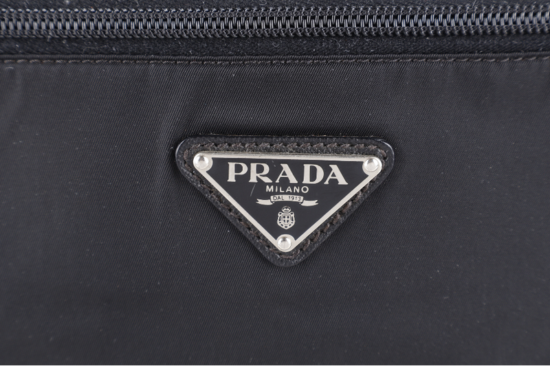 PRADA BLACK NYLON TESSUTO BUSINESS BAG SAFFIANO LEATHER TRIM SILVER HARDWARE WITH SHOULDER STRAP NO DUST COVER