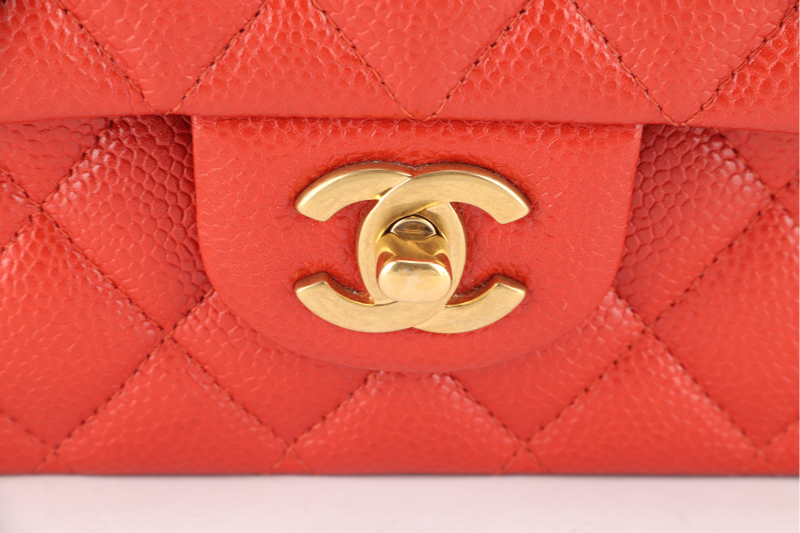 CHANEL CLASSIC FLAP MEDIUM ORANGE RED CAVIAR GOLD HARDWARE (2051xxxx) WITH CARD