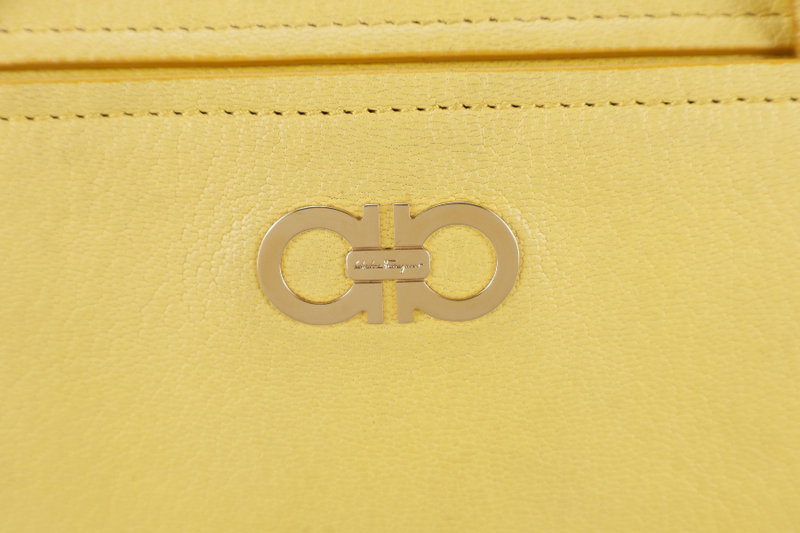 SALVATORE FERRAGAMO MIKA CONVERTIBLE TOTE BAG LARGE YELLOW LEATHER GOLD HARDWARE WITH DUST COVER