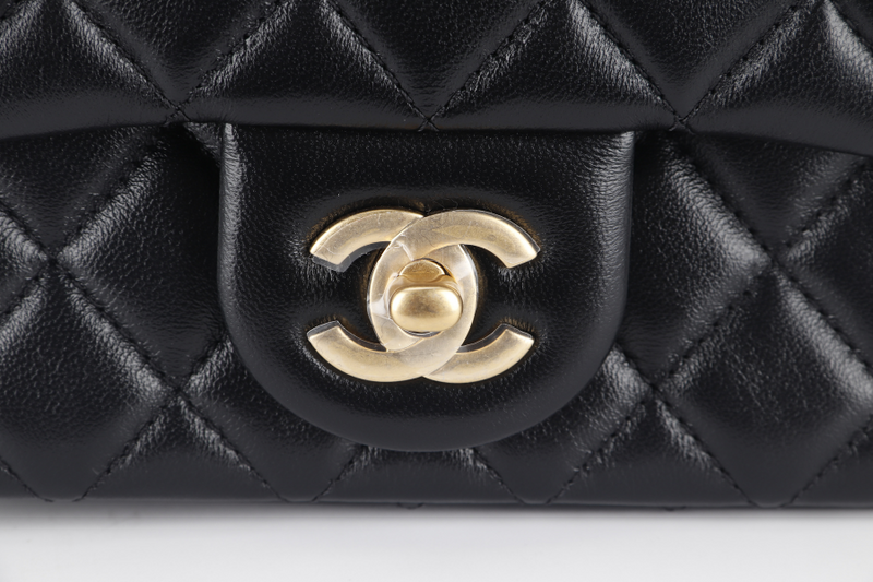 CHANEL CLASSIC FLAP SMALL PEARL BLACK LAMBSKIN GOLD HARDWARE MICROCHIP (G88xxxx) WITH DUST COVER AND BOX