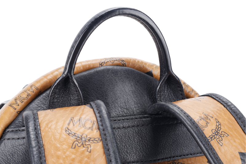 MCM VISETOS STUDDED BROWN MEDIUM LARGE BACKPACK SILVER HARDWARE NO DUST COVER