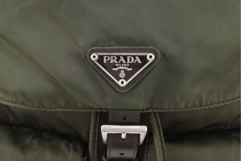 PRADA B2811 GREEN VELA NYLON BACKPACK WITH SILVER HARDWARE WITH CARD NO DUST COVER
