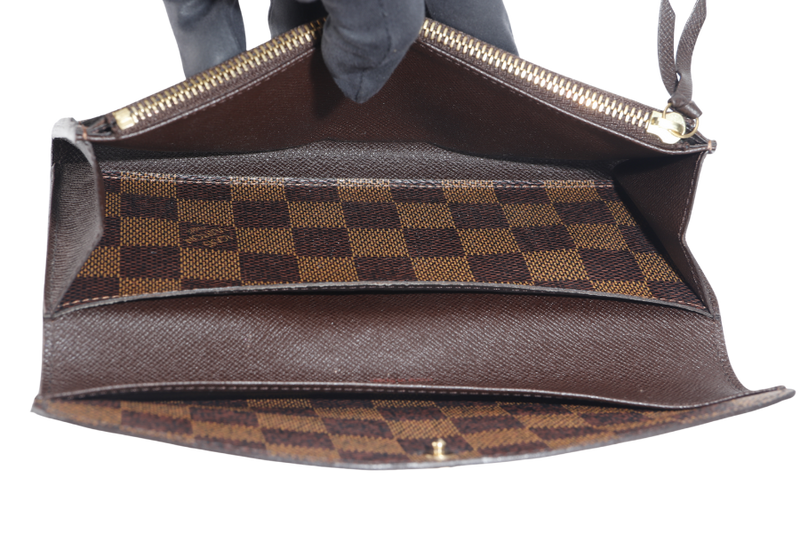 LOUIS VUITTON PORTEUFILLE EMILIY LONG WALLET (N63019) BROWN DAMIER EBENE GOLD HARDWARE WITH DUST COVER AND BOX