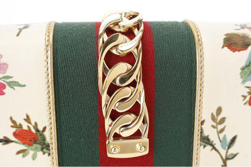 GUCCI SYLVIE FLORAL MEDIUM LEATHER GOLD HARDWARE NO DUST COVER