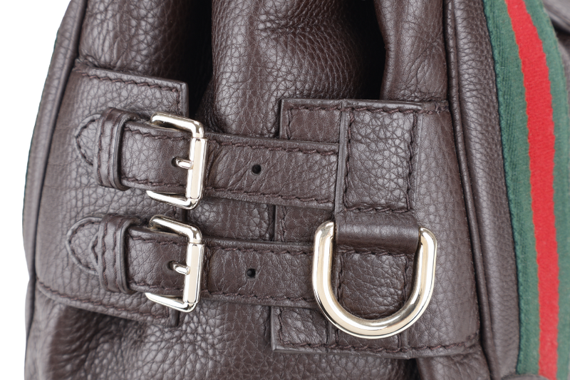 GUCCI HOBO BAG DARK BROWN LEATHER GOLD HARDWARE WITH DUST COVER