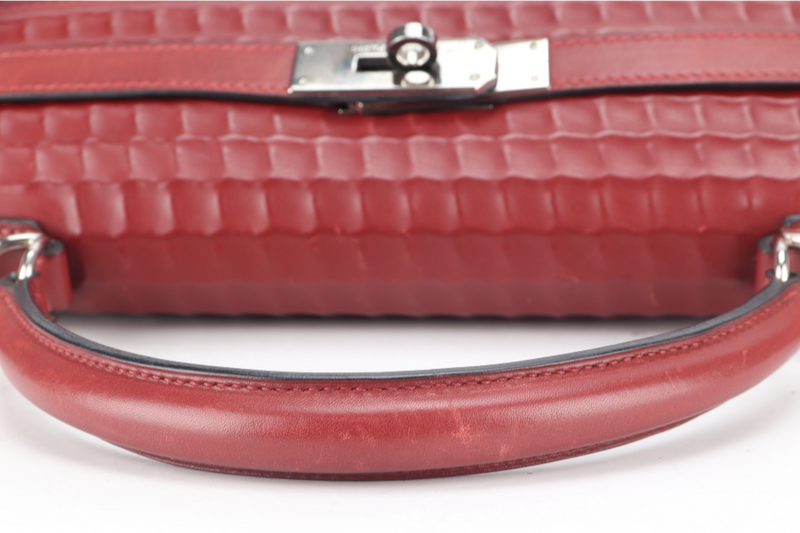 HERMES KELLY 32 WAFFLE SELLIER STAMP G (YEAR 2003) ROUGE H EVERCALF LEATHER SILVER HARDWARE WITH STRAPS, DUST COVER (NO KEYS & LOCK)