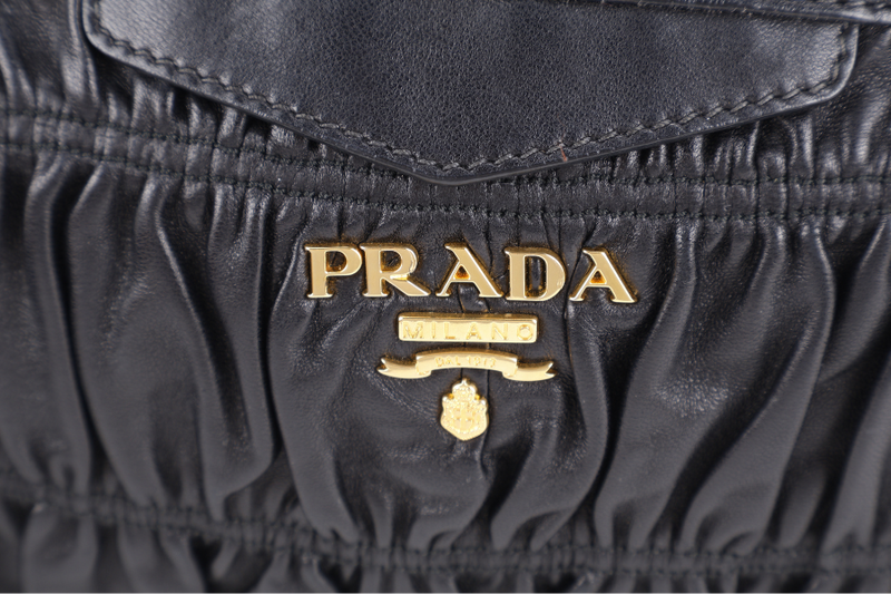 PRADA ZIPPED POUCH BLACK NAPPA GAUFRE GOLD HARDWARE WITH DUST COVER