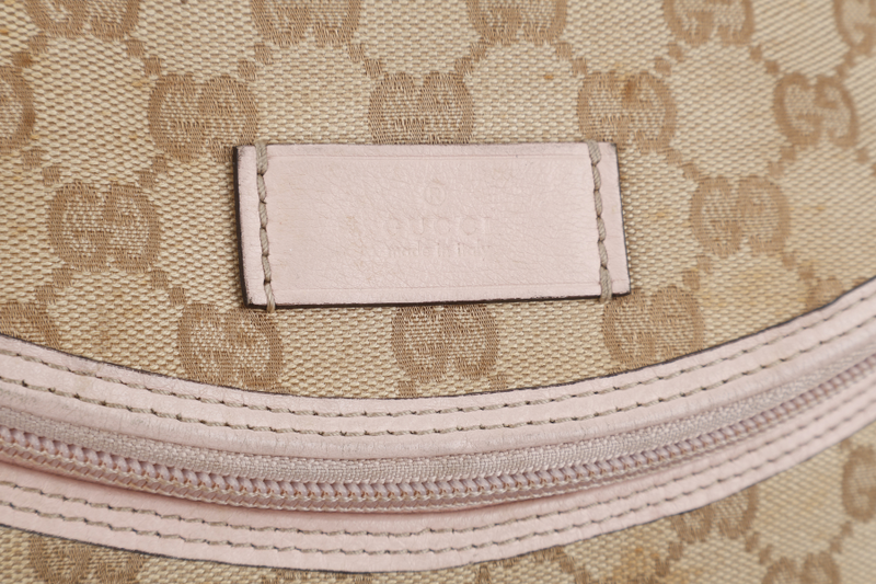 GUCCI DIAPER BAG 123326.002058 LARGE BEIGE & PINK GG MONOGRAM CANVAS GOLD HARDWARE WITH DUST COVER