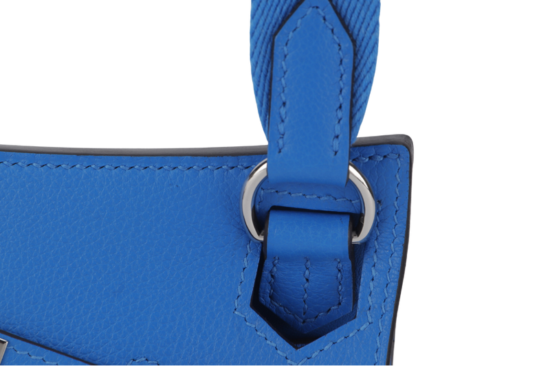 HERMES MINI JYPSIERE STAMP W (YEAR 2024) BLUE HYDRA EVERGRAIN LEATHER SILVER HARDWARE WITH STRAPS, DUST COVER AND BOX