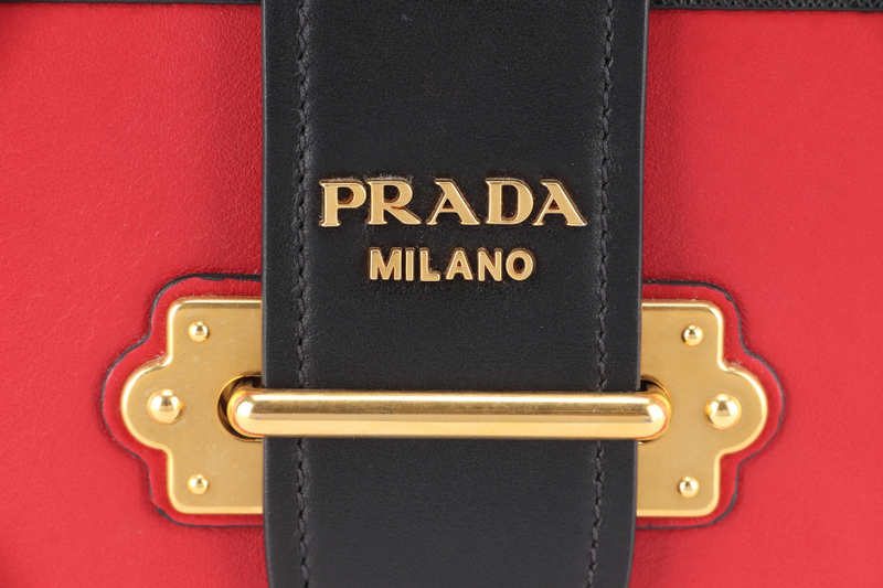 PRADA CAHIER SHOULDER BAG RED, BLACK SAFFIANO LEATHER NO DUST COVER