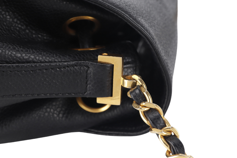 CHANEL VINTAGE BLACK CAVIAR MINI SLING BUCKET BAG WITH FLAP GOLD HARDWARE NO CARD, NO DUST COVER