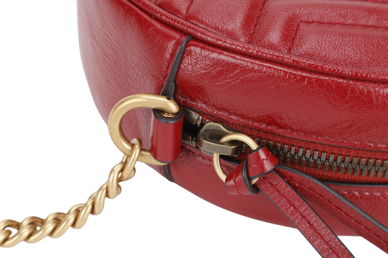 GUCCI GG MARMONT RED LEATHER ROUND SHOULDER BAG GOLD HARDWARE WITH DUST COVER
