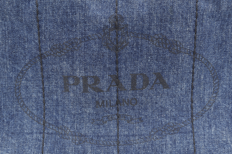 PRADA BN2439 BLUE CANAPA LOGO DENIM SATCHEL HANDBAG GOLD HARDWARE WITH CARD