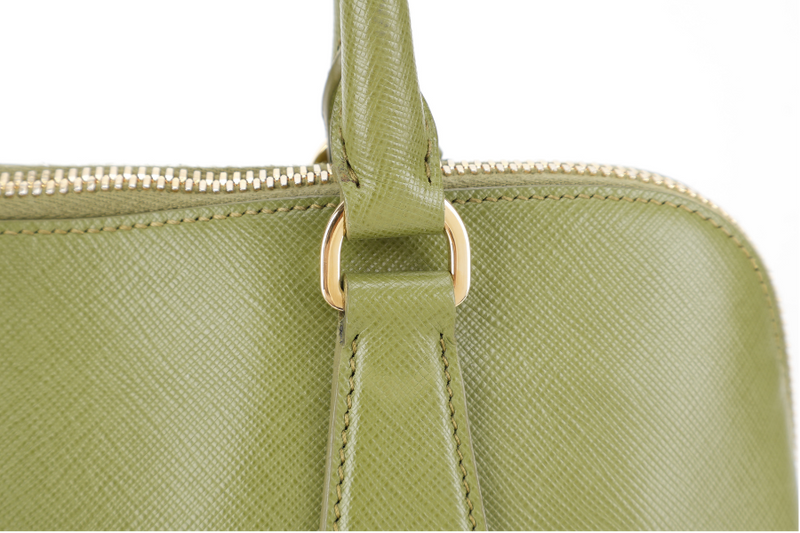 PRADA LIME GREEN SAFFIANO LUX LEATHER (BL0837) PROMENADE SATCHEL GOLD HARDWARE WITH STRAPS ,CARD AND DUST COVER