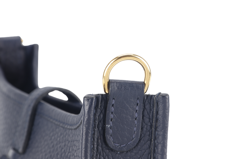 HERMES MINI EVELYN TPM BLUE NUIT CLEMENCE GOLD HARDWARE STAMP C (2018) WITH DUST COVER