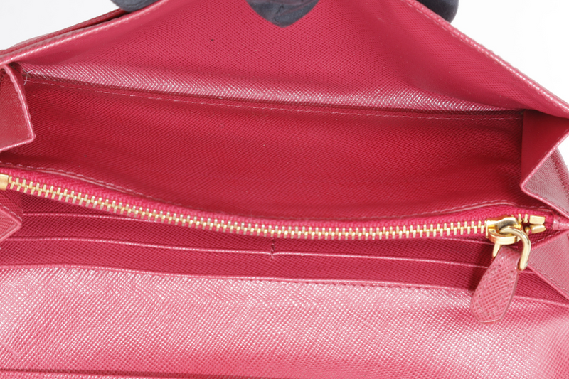 PRADA LONG WALLET PINK SAFFIANO LEATHER GOLD HARDWARE WITH BOX
