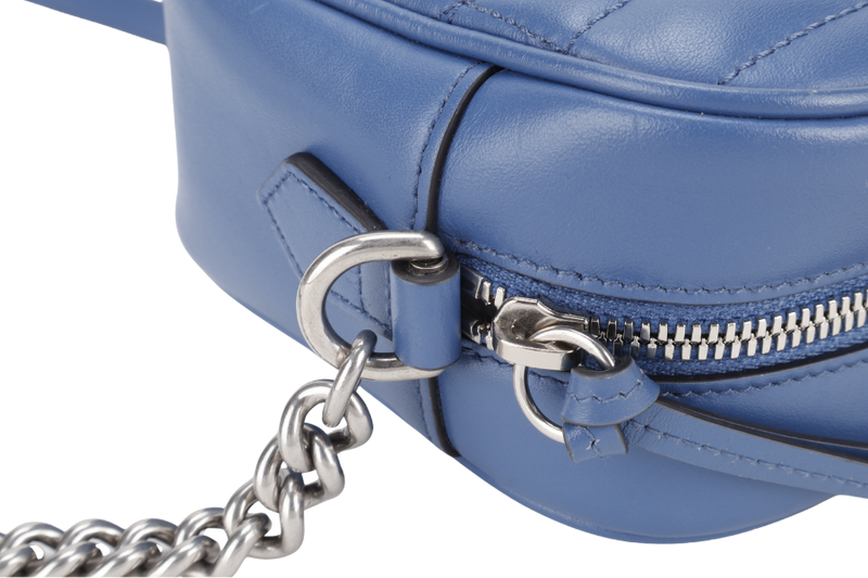 GUCCI MARMONT BLUE LEATHER CAMERA BAG SILVER HARDWARE WITH DUST COVER AND BOX