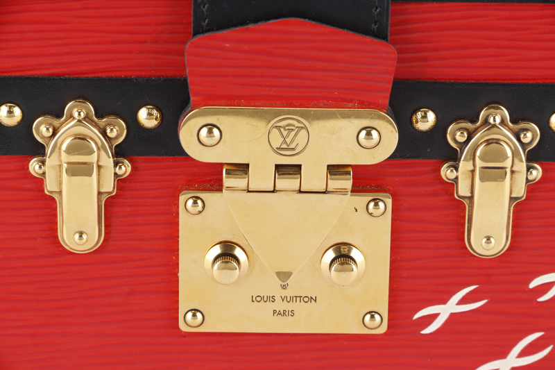 LOUIS VUITTON PETITE MALLE (M500313) ROUGE, BLACK EPI LEATHER SHOULDER BAG GOLD HARDWARE WITH DUST COVER AND BOX