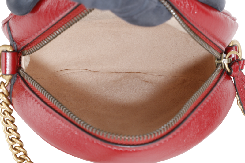 GUCCI GG MARMONT RED LEATHER ROUND SHOULDER BAG GOLD HARDWARE WITH DUST COVER