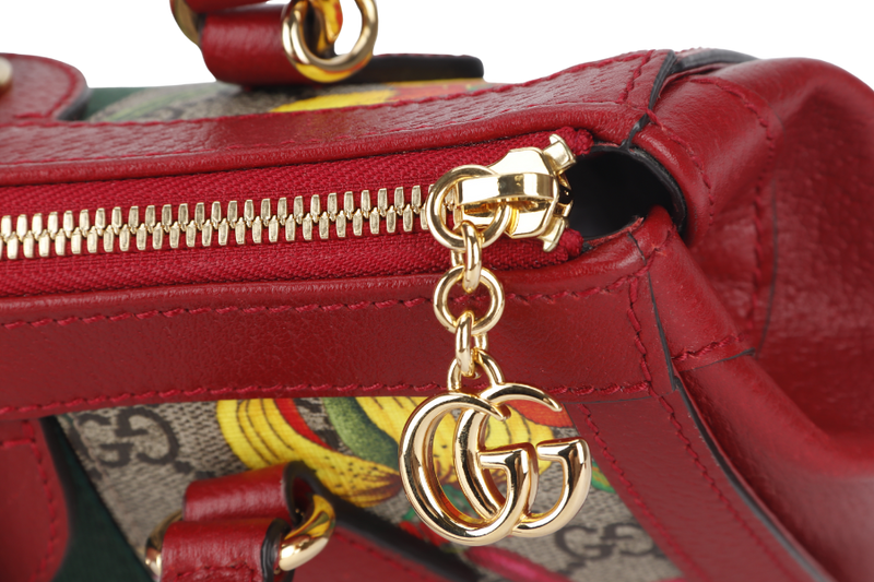 GUCCI GG FLORA WEB 2WAY BAG (547551 525040) SMALL RED LEATHER GOLD HARDWARE WITH STRAP AND DUST COVER