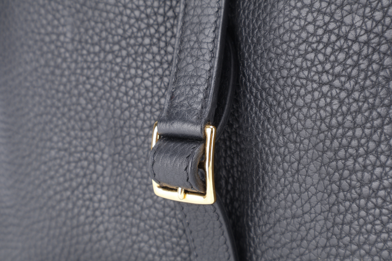 HERMES HAIZAN 25CM BLACK CLEMENCE LEATHER WITH GOLD HARDWARE STAMP Z (YEAR 2021) WITH STRAPS, DUST COVER AND BOX