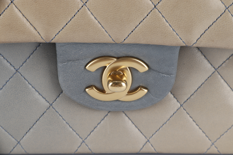 CHANEL OMBRE CLASSIC DOUBLE FLAP (1349xxxx) MEDIUM MULTICOLOUR LAMBSKIN LEATHER GOLD HARDWARE WITH DUST COVER AND BOX