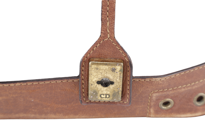CHRISTIAN DIOR STREET CHIC TROTTER BAG BROWN LEATHER BLUE DEMIN GOLD HARDWARE NO DUST COVER