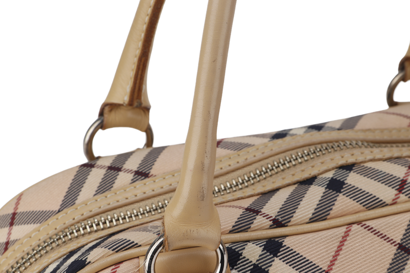 BURBERRY BLUE LABEL BEIGE LEATHER CHECK CANVAS SHOULDER BAG SILVER HARDWARE