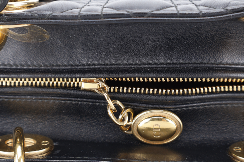 CHRISTIAN DIOR LADY DIOR LARGE BLACK LAMBSKIN (18-MA-0114) GOLD HARDWARE WITH STRAPS, NO DUST COVER