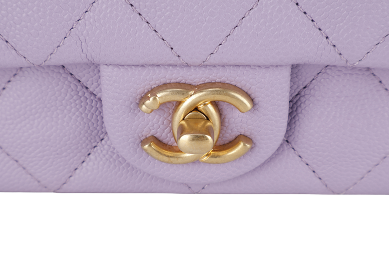 CHANEL MINI SWEETHEART RECTANGLE FLAP BAG (P9TExxxx) LIGHT PURPLE CAVIAR GOLD HARDWARE WITH DUST COVER AND BOX