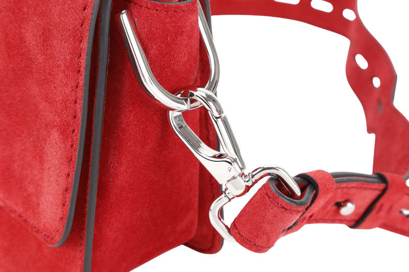 TODS AMU PATTINA TRACOLLA MINI RED SUEDE SHOULDER BAG SILVER HARDWARE WITH STRAPS AND DUST COVER