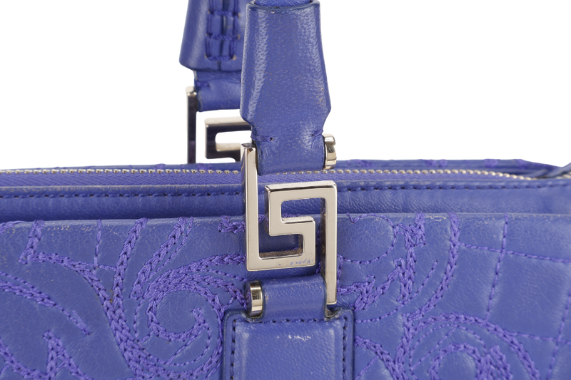 VERSACE PURPLE QUILTED LEATHER ELETTRA VANITAS TOTE GOLD HARDWARE WITH DUST COVER
