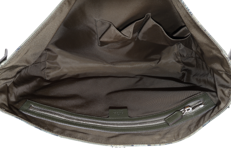 GUCCI FLORAL PRINT GREEN CANVAS MESSENGER BAG SILVER HARDWARE NO DUST COVER