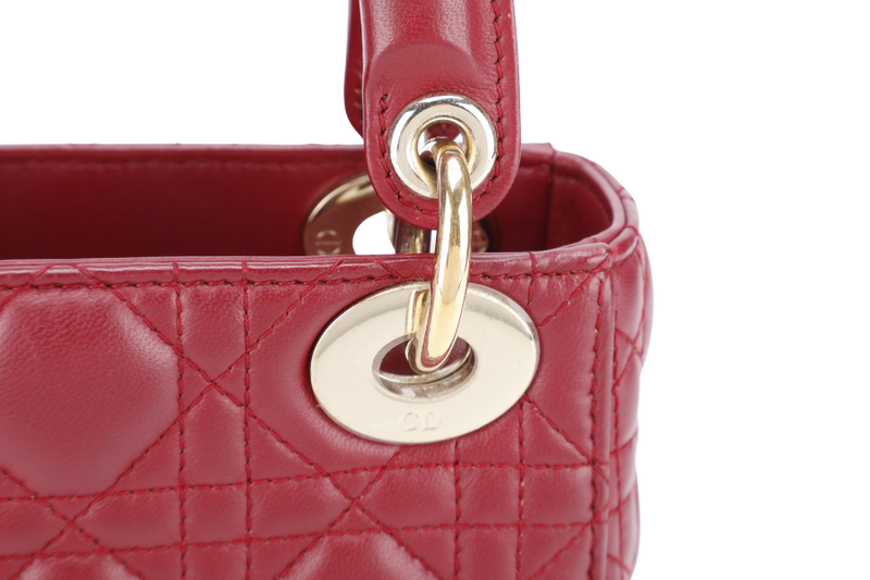 CHRISTIAN DIOR LADY DIOR MINI MAROON GOLD HARDWARE WITH CARD, DUST COVER AND BOX