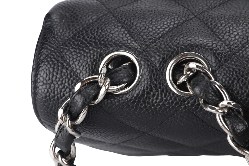 CHANEL CLASSIC FLAP JUMBO (1357xxxx) BLACK CAVIAR LEATHER SILVER HARDWARE WITH DUST COVER AND CARD