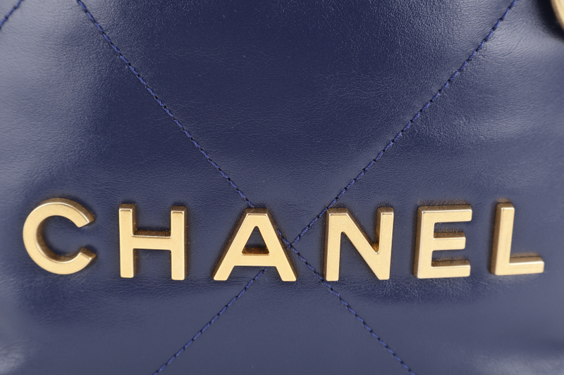 CHANEL MINI 22 (XE8Kxxxx) BLUE SHINY CALF LEATHER GOLD HARDWARE WITH DUST COVER, BOX AND PAPER BAG