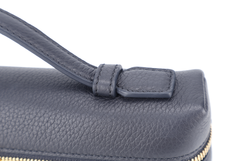 LORO PIANA EXTRA POCKET L19 NAVY BLUE AND BLACK CALFSKIN (W1B4) WITH STRAPS,  GOLD HARDWARE, DUST COVER AND BOX