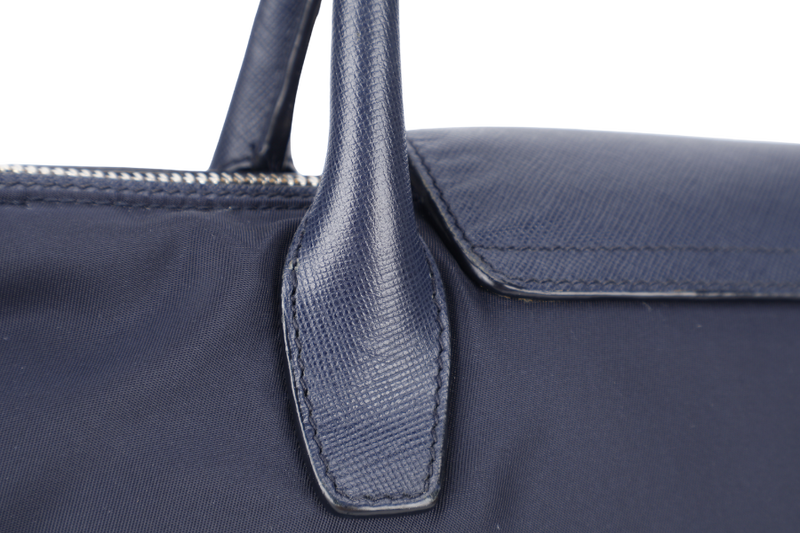 PRADA BN2106 TOTE BAG NAVY BLUE NYLON GOLD HARDWARE WITH DUST COVER AND LONG STRAPS