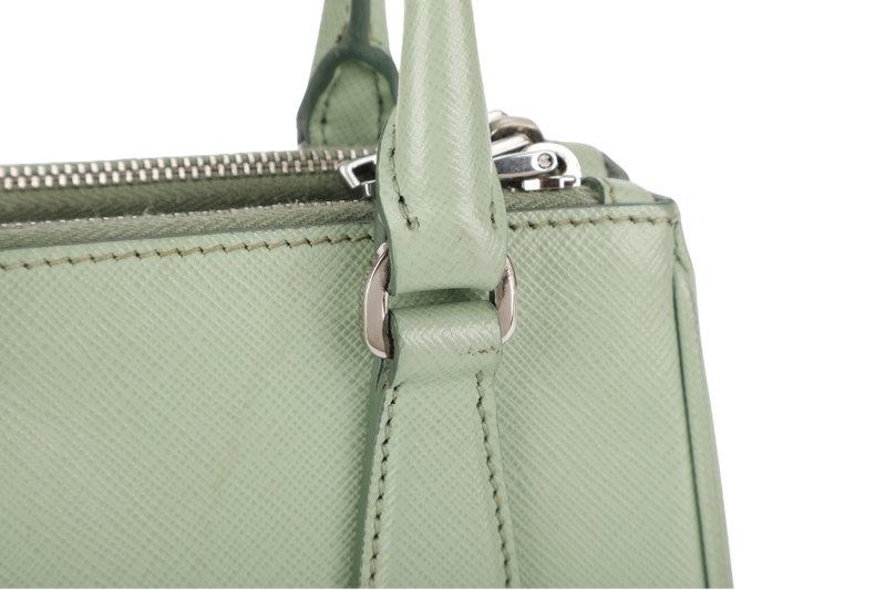 PRADA SAFFIANO LUX SMALL GALLERIA DOUBLE ZIP TOTE AQUAMARINE SILVER HARDWARE WITH CARD AND DUST COVER